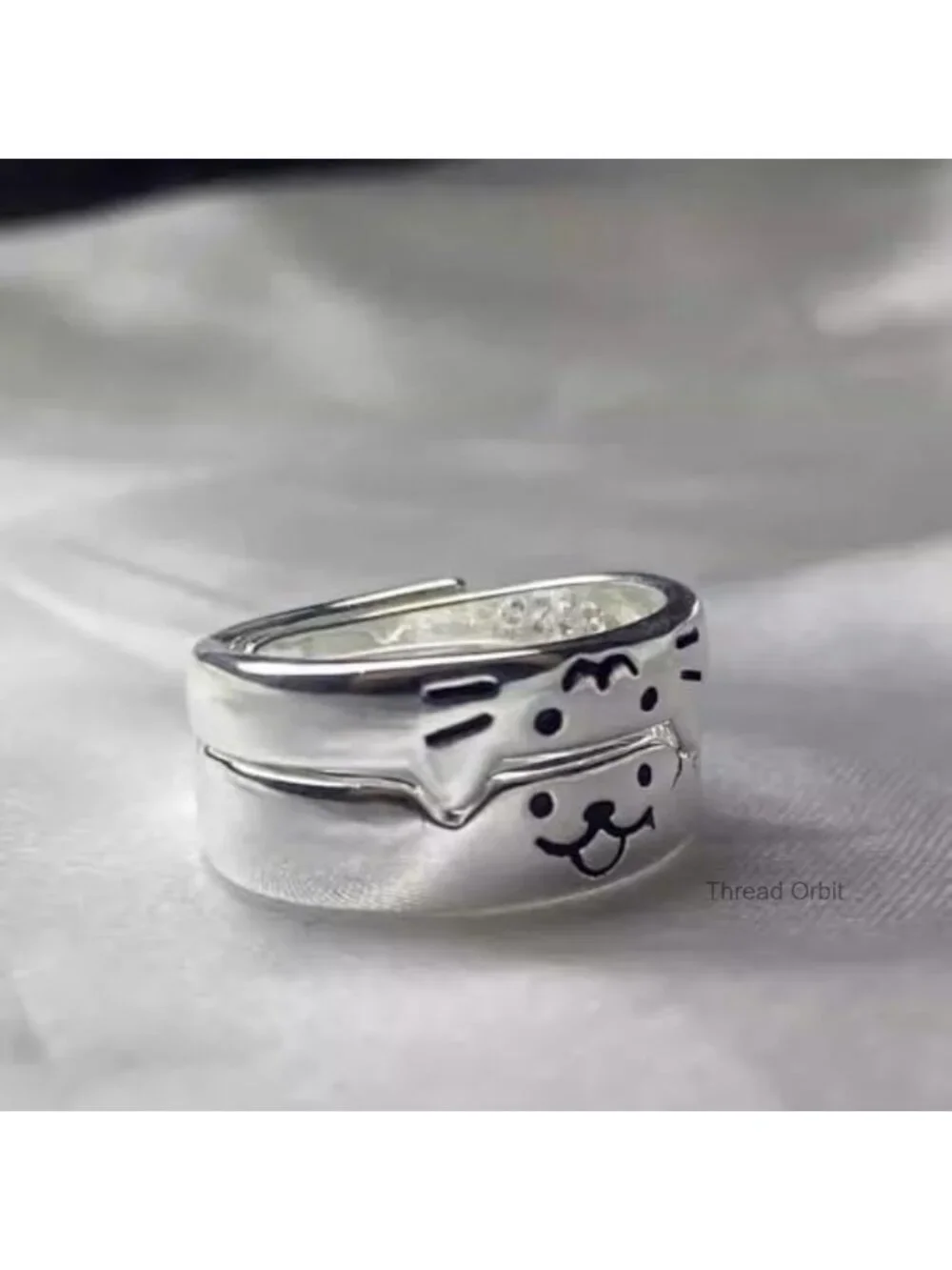 Cat Dog Couple Ring Silver Animal Friendship Matching Ring Kitten Puppy